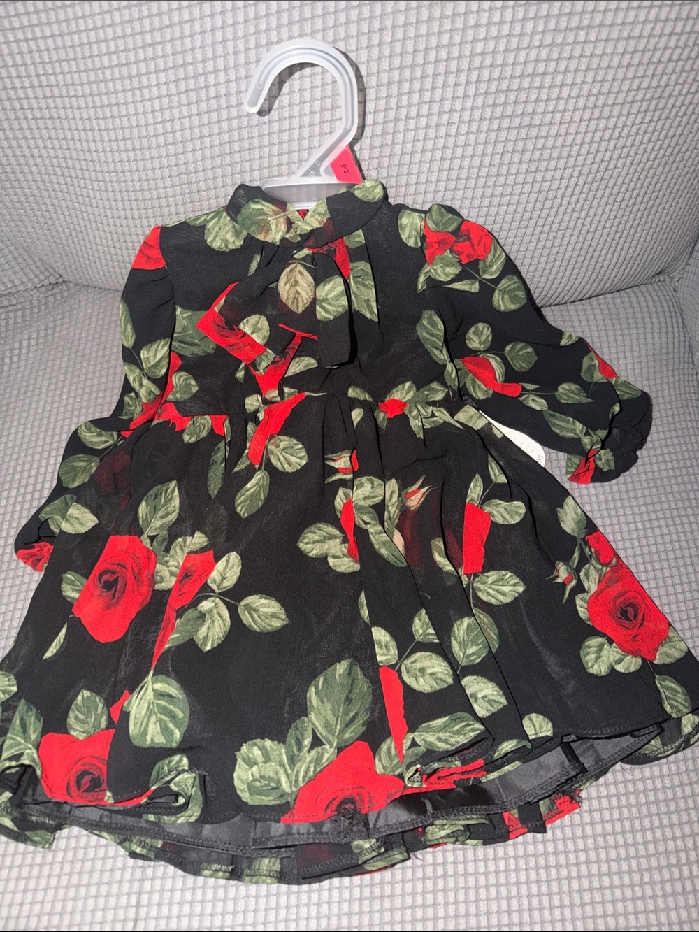 Girls Black Floral Red Rose Chiffon Dress